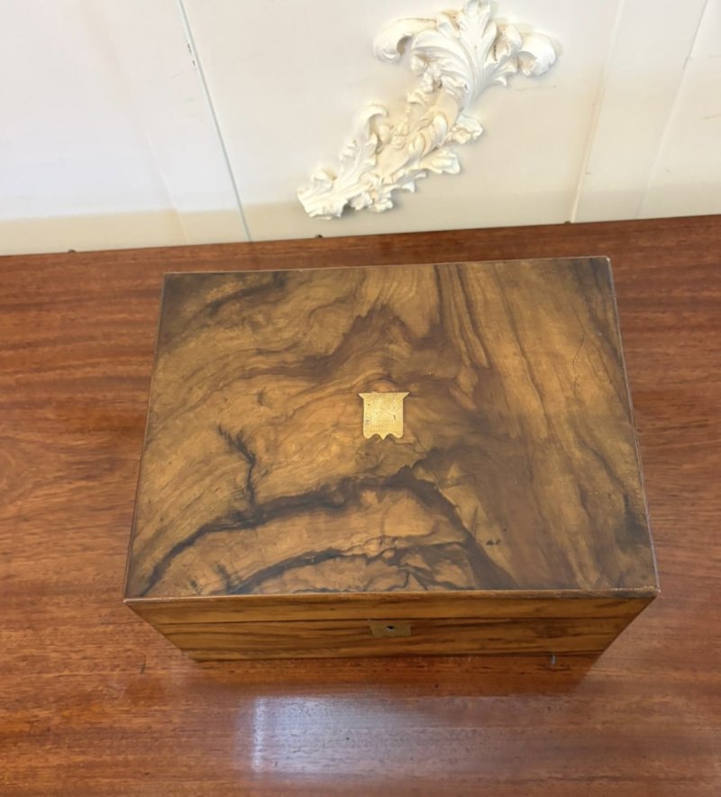 Antique Victorian Figured Walnut Writing Slope / Lap Desk with Fitted Interior - Image 9